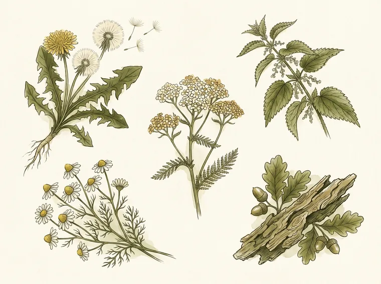 Ilustracija nabranih zdravilnih zelišč na platnu